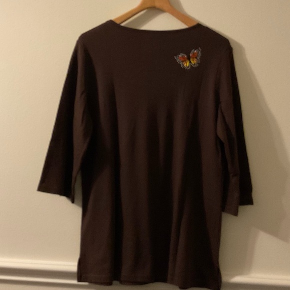Quacker Factory embroidered Butterfly 3/4 sleeve top L - Picture 7 of 7